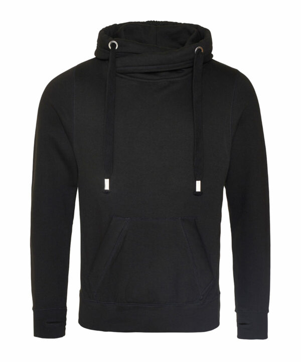 Cross Neck Hoodie - Heavyweight Cotton/Polyester - Kangaroo Pockets Double Fabric Hood - Image 2