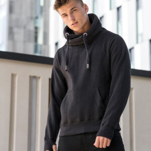 Cross Neck Hoodie - Heavyweight Cotton/Polyester - Kangaroo Pockets Double Fabric Hood