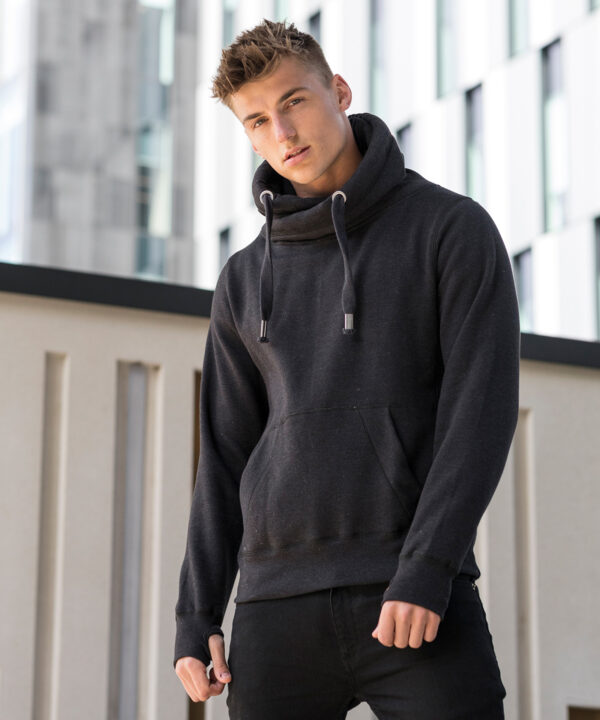 Cross Neck Hoodie - Heavyweight Cotton/Polyester - Kangaroo Pockets Double Fabric Hood